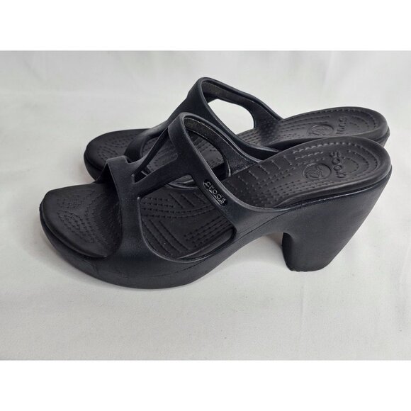 Crocs Cyprus Black Women's Size 8 High Heels Slip on Strappy Sandals Platform - Picture 1 of 7
